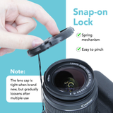 Center Pinch Snap-On Front Lens Cap + Cap Leash x2